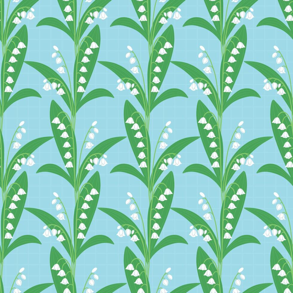 Seamless Lily of the Valley Pattern on Light Blue Background vector