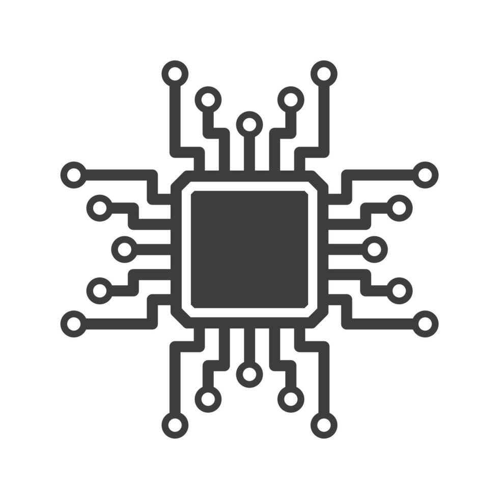 Machine learning micro chip symbol, ML icon, Artificial intelligence sign. AI, CPU, GPU microchip icon, . illustration image. Isolated on white background. vector