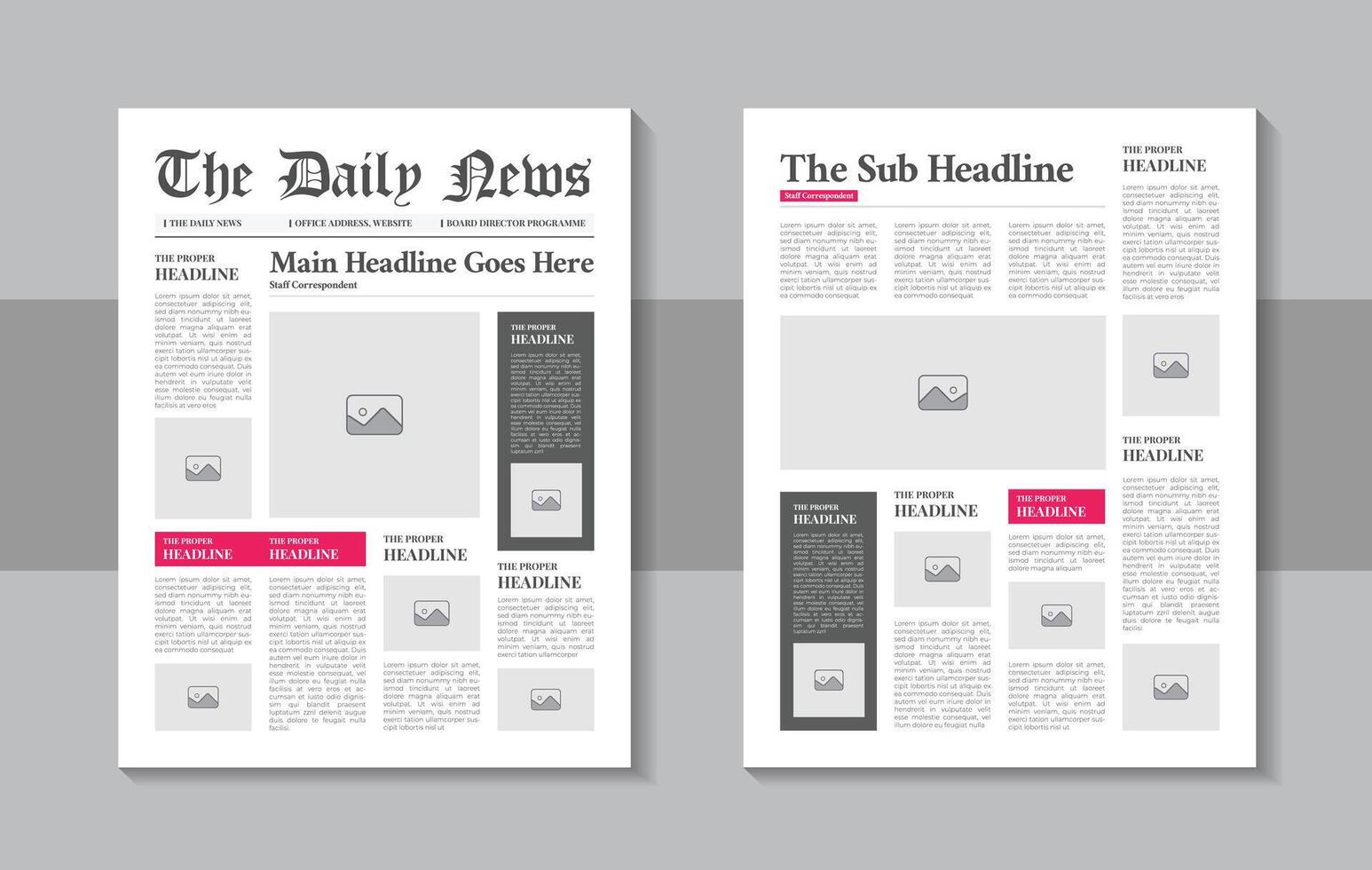 Business newspaper template. Financial news headline, newspapers pages and finance journal vector