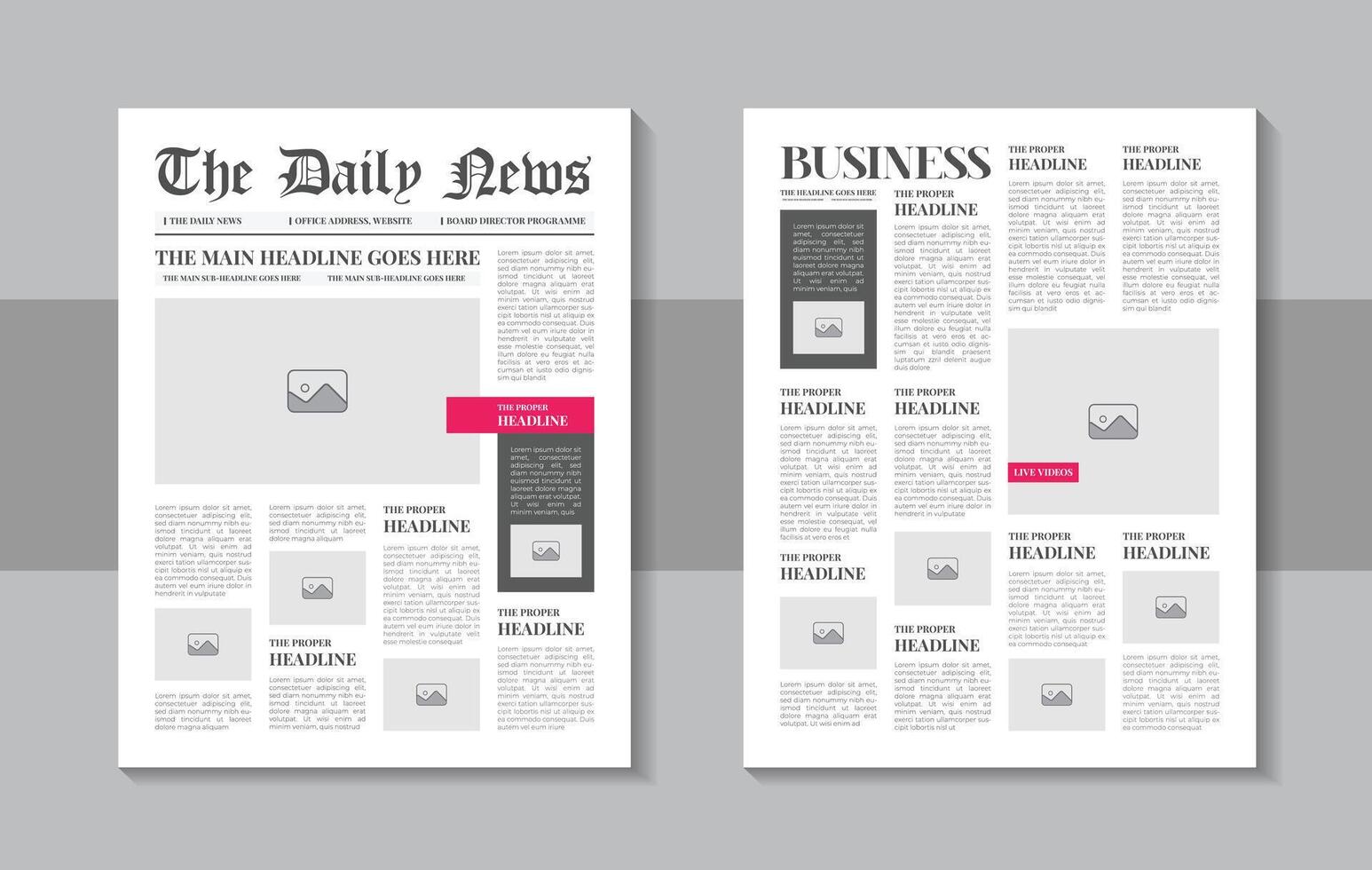 Newspaper Template . Financial Articles, Business Information. Opening Editable Headlines Text Articles. vector