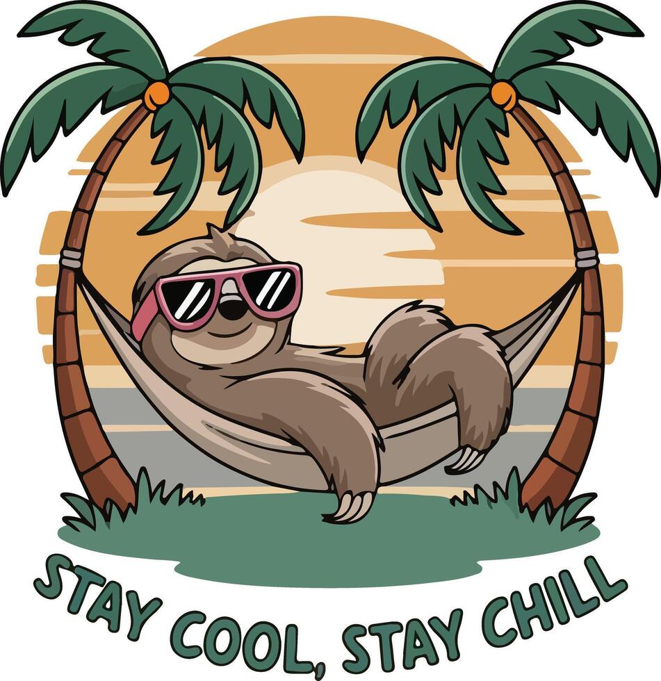 Tropical Sloth Vibes Laid Back Cartoon Summer Shirt vector