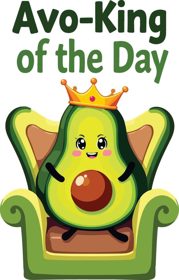 Whimsical Avo King Crowned Avocado T-Shirt Art vector