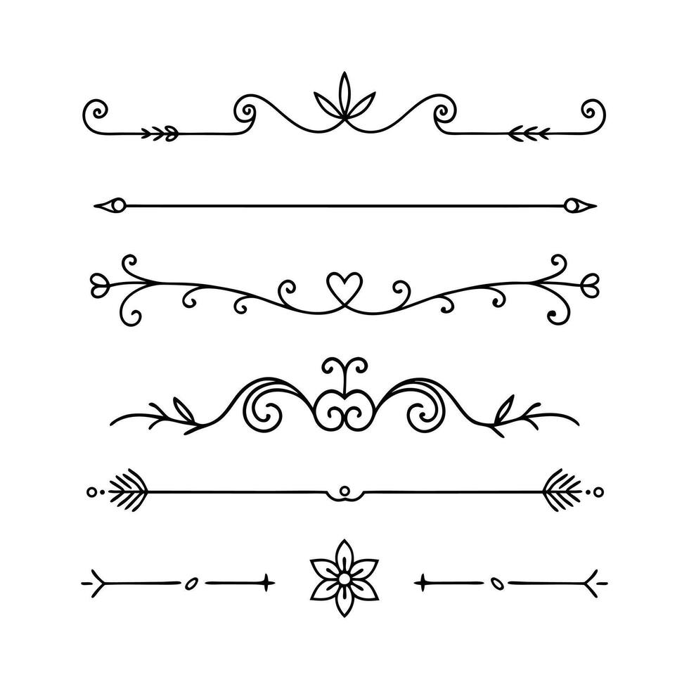 Set of decorative scroll and border elements vector