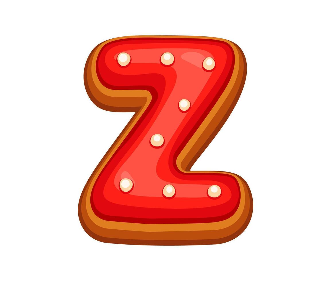 Gingerbread letter Z with red icing and white dots vector