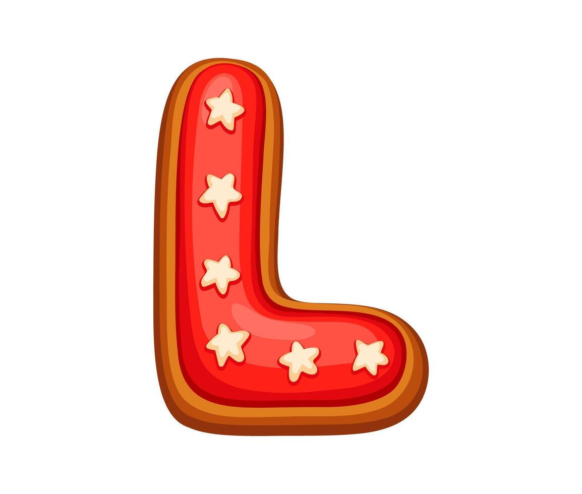 Gingerbread letter L with red frosting and stars vector