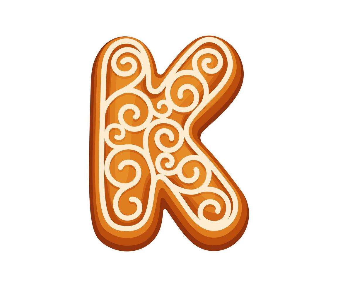 Christmas gingerbread cookie in shape of letter K vector