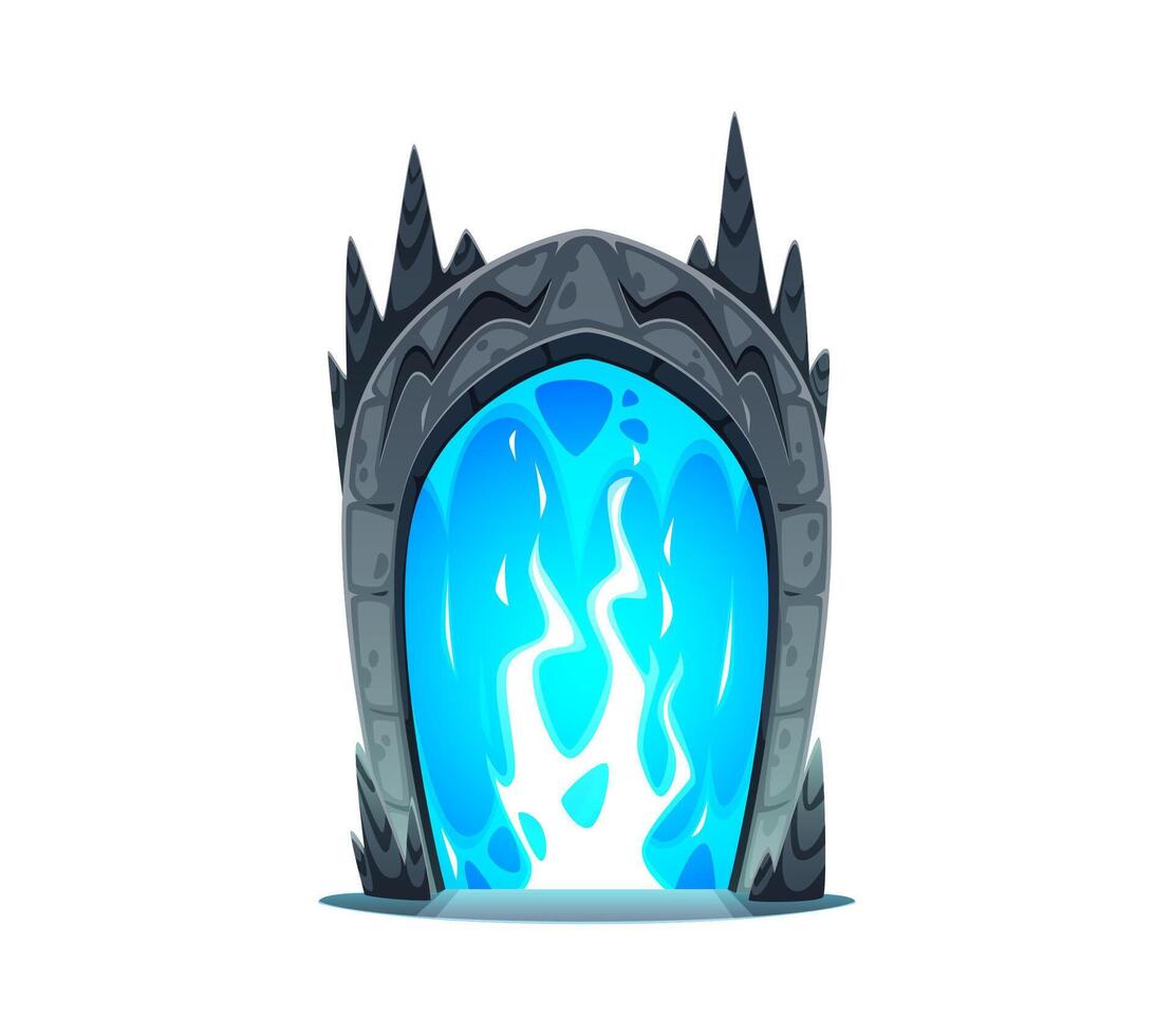 Magic portal door, fantasy stone arch game asset vector