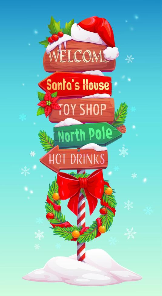 Christmas wooden sign board, north pole signage vector
