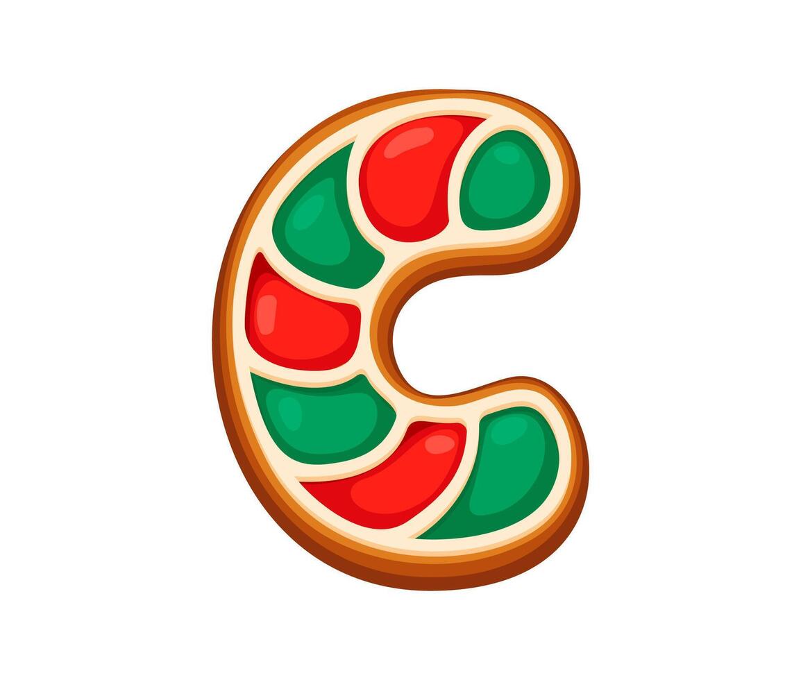 Gingerbread letter C adorned with red green icing vector
