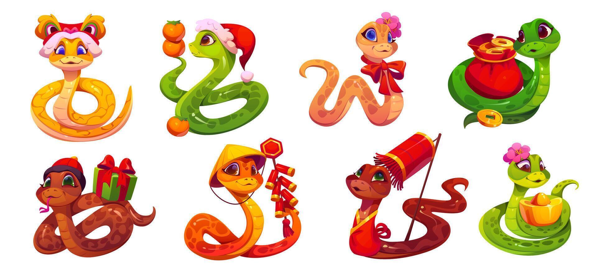 2025 cartoon snake characters for Chinese New Year vector