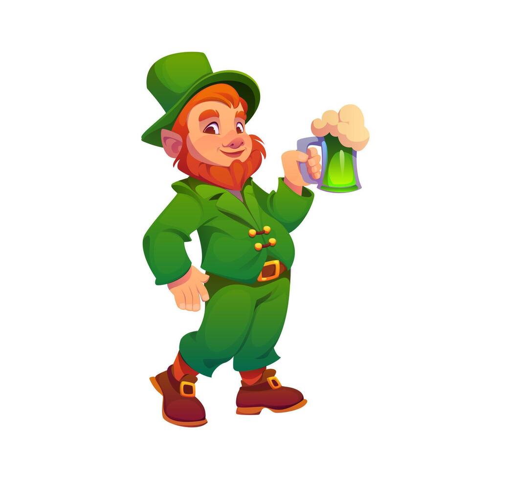 Cartoon Irish leprechaun holding a frothy beer mug vector