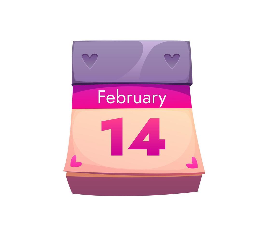 Valentine Day calendar page showing February 14th vector