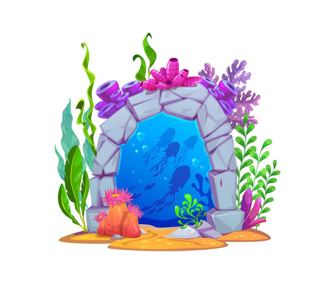 Underwater sea portal, magic game gate and door vector