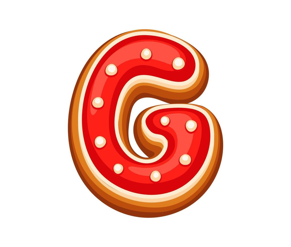 Festive gingerbread letter G with red icing vector