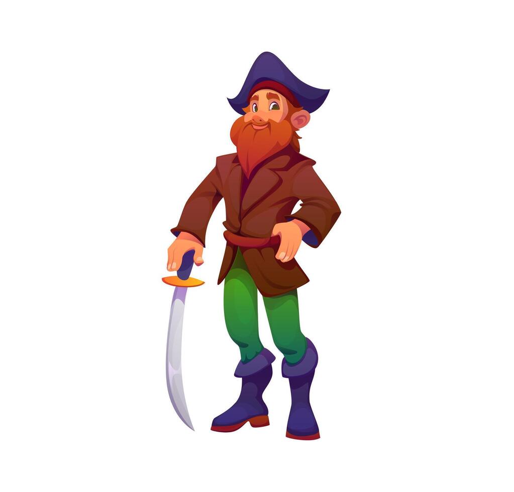 Cartoon pirate captain character with trusty saber vector