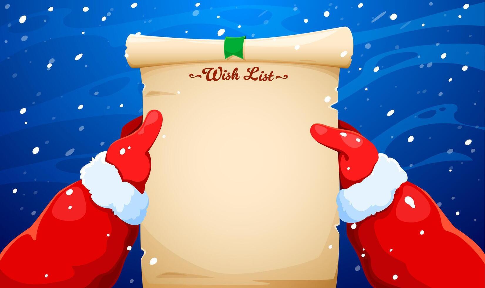 Santa Claus holding a Christmas wish list in hands vector
