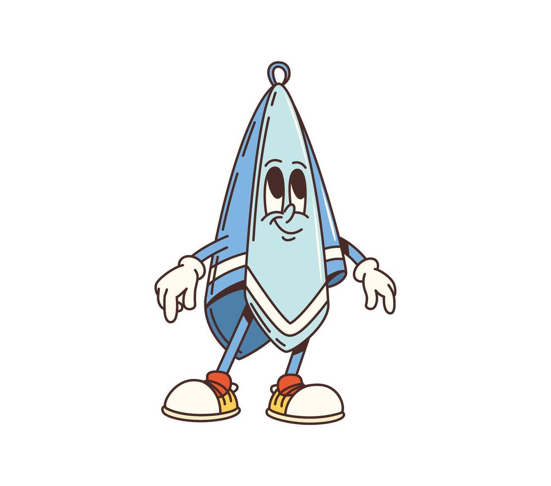 Cartoon groovy towel character with funky y2k vibe vector