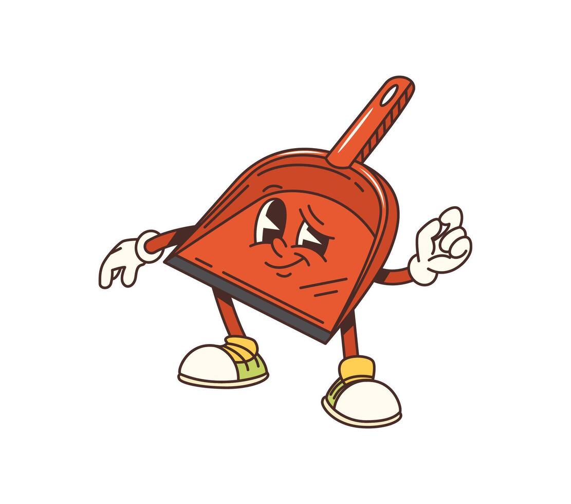 Cartoon dustpan groovy character give okay gesture vector