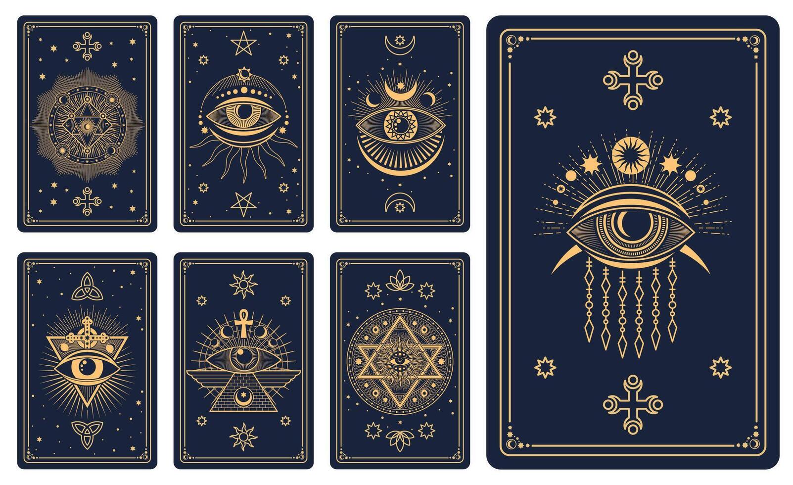 Magic occult tarot cards with mystical symbols vector