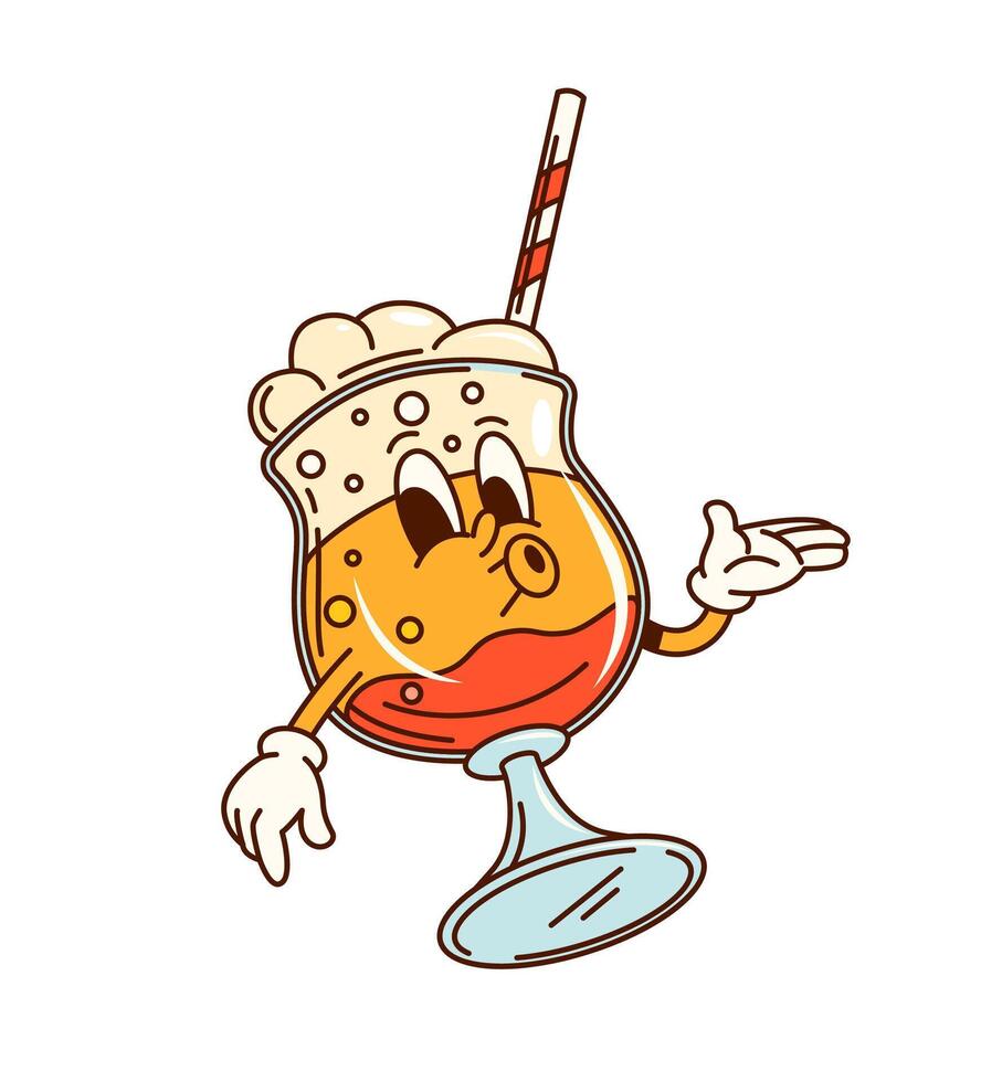 Groovy cocktail glass character with funny face vector