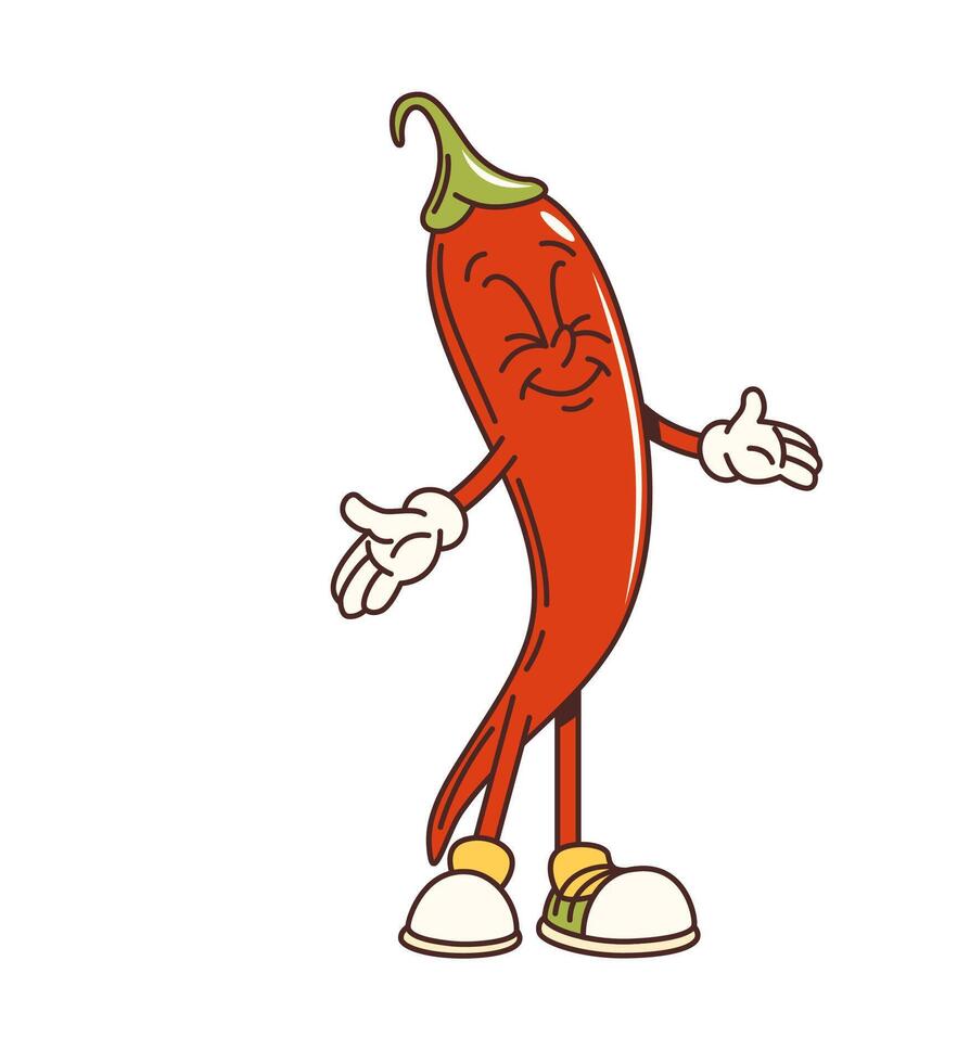 Cartoon groovy chili pepper vegetable character vector