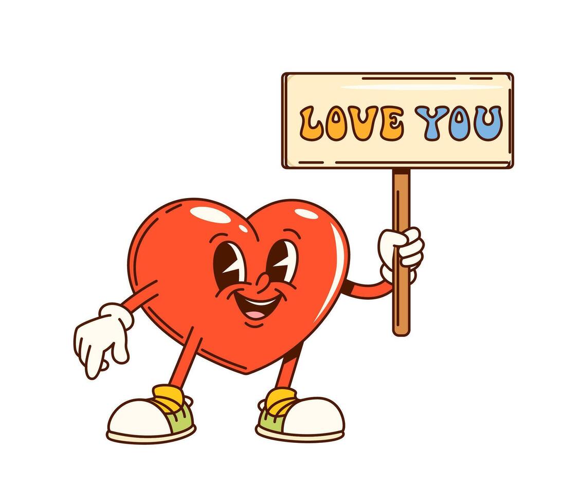 Groovy valentine heart character expressing love vector