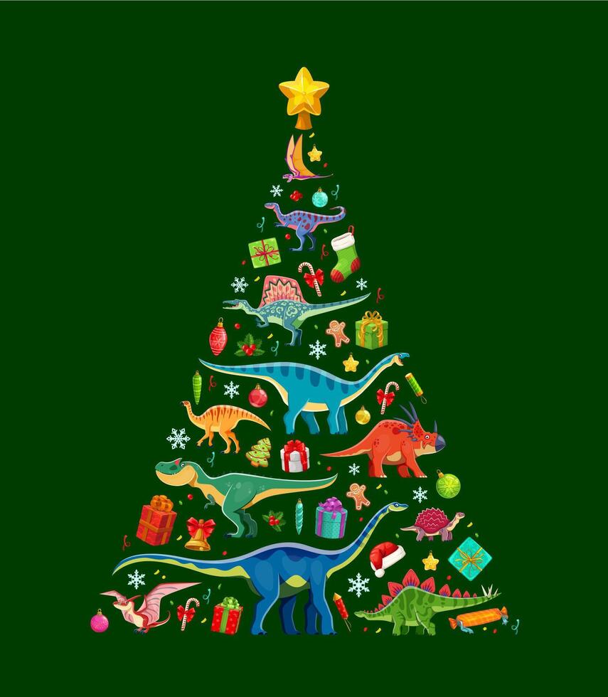 Christmas dinosaurs tree decorated with dino vector