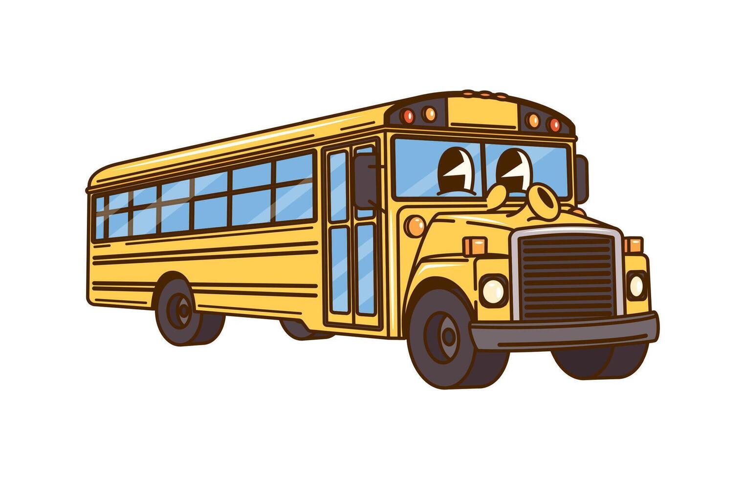 Groovy school bus education retro y2k character vector