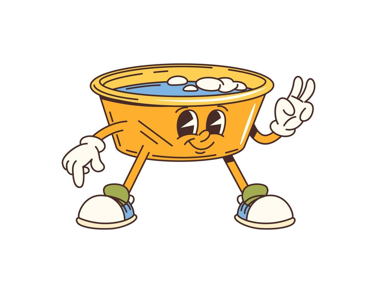 Cartoon groovy basin cleaning, washing character vector