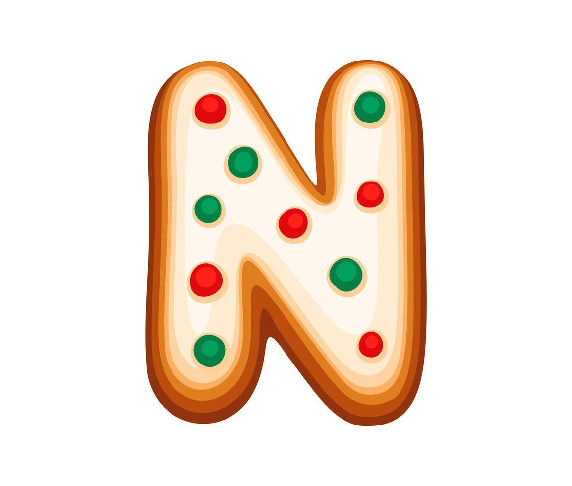 Gingerbread letter N decorated with icing dots vector