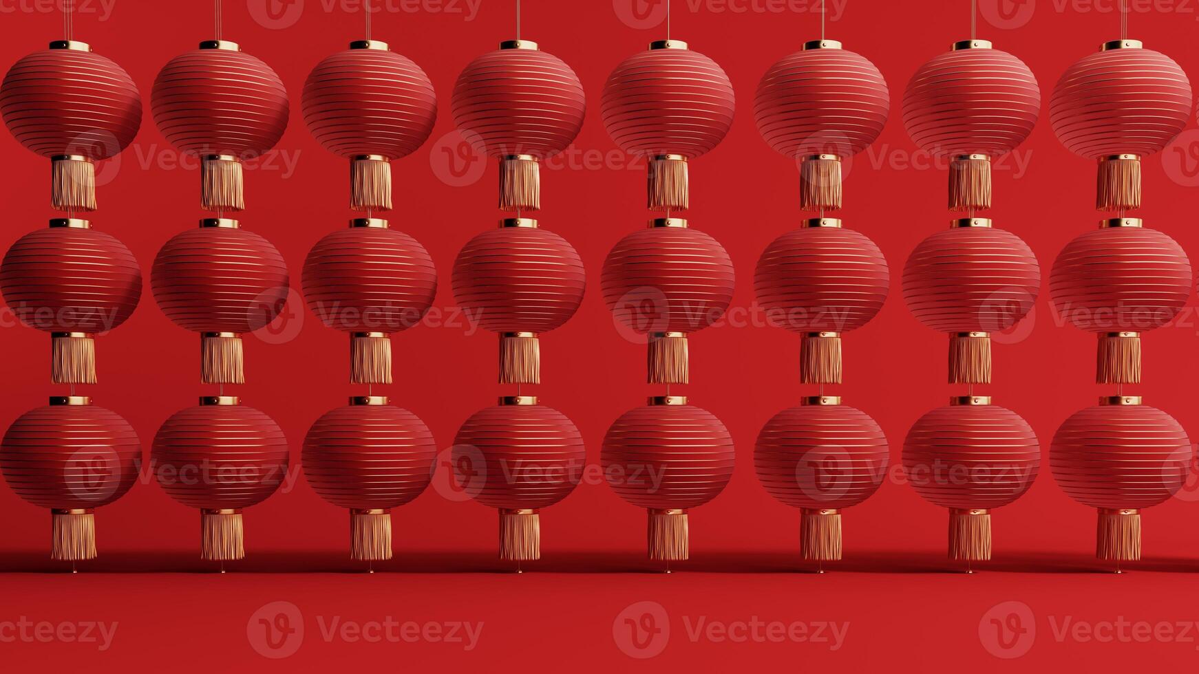 3d render of a festive Chinese New Year celebration, with a luxurious red and gold podium display with lanterns, paper fans. Background for advertising, promotional poster or flyer. photo