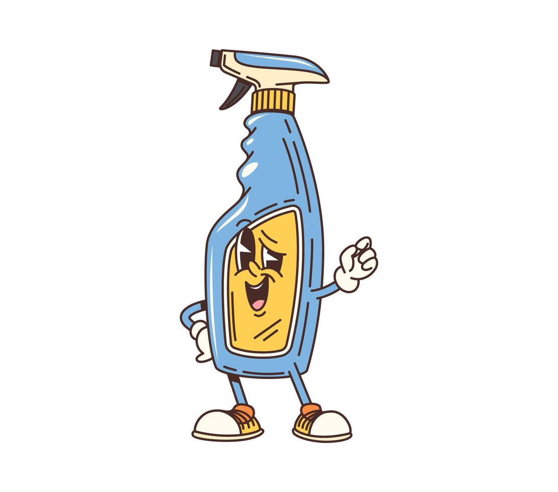 Cheerful cartoon spray bottle groovy character vector