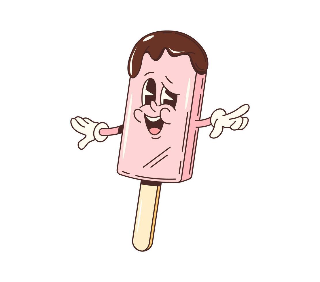 Groovy cartoon ice cream character, summer holiday vector