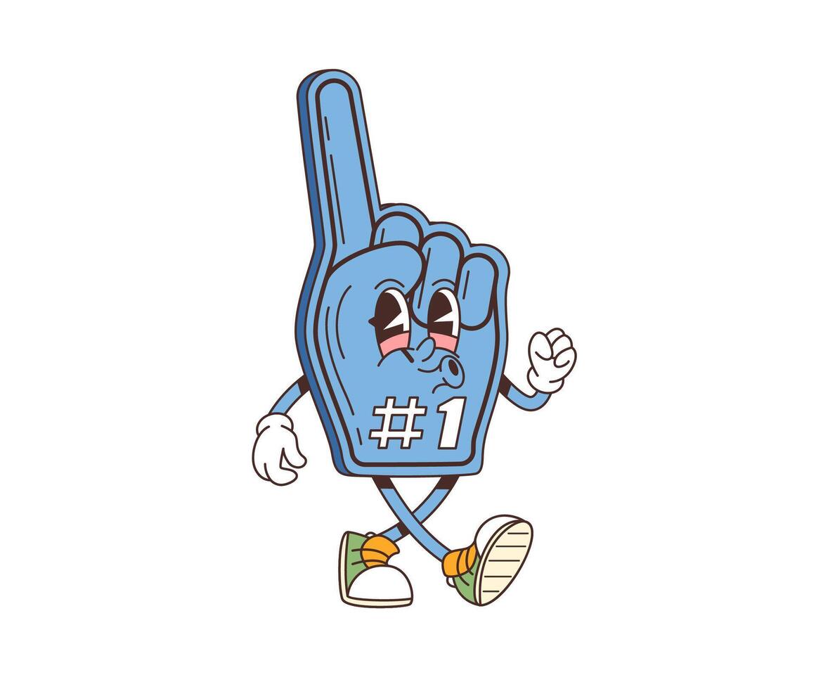 Cartoon retro groovy sport fan glove character vector