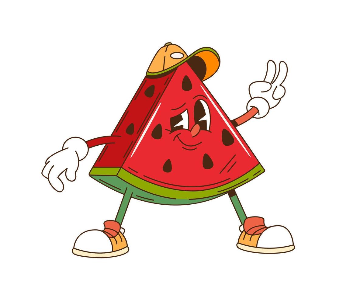 Cartoon retro groovy watermelon fruit character vector