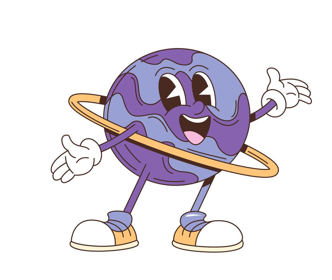 Cartoon retro groovy galaxy planet character vector