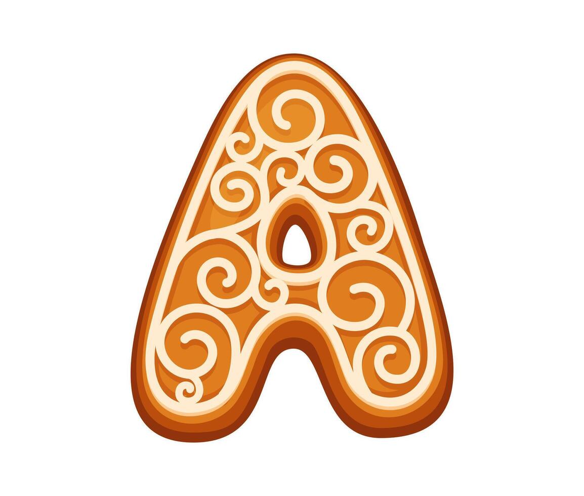 Christmas gingerbread letter A with elegant icing vector