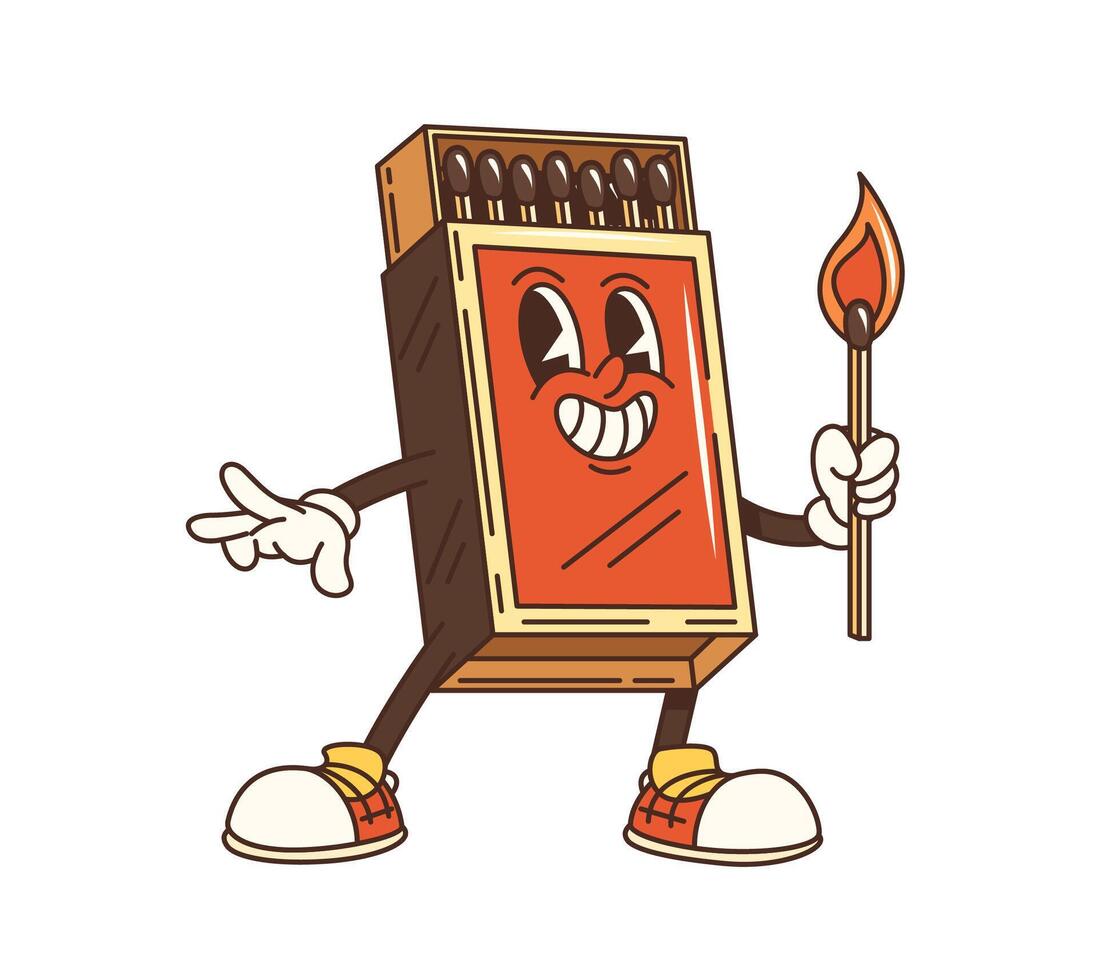 Cartoon groovy travel matchbox funny character vector