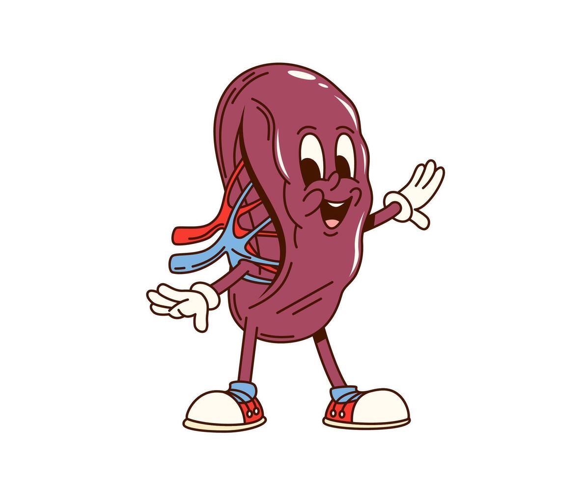 Groovy human spleen character with wide smile vector