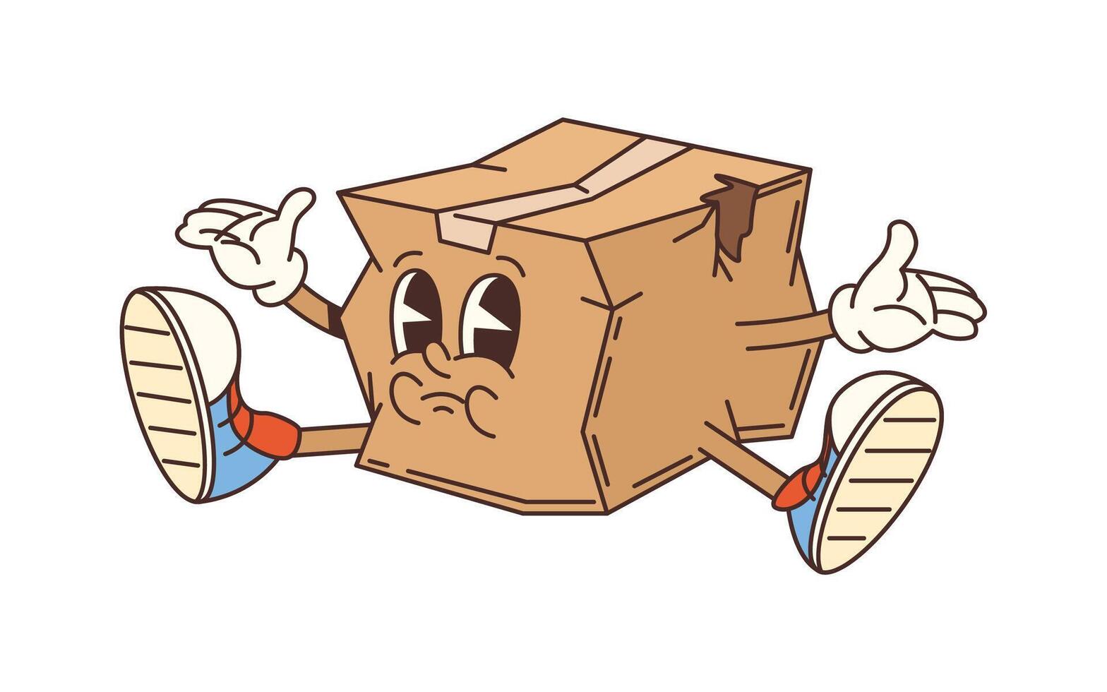 Groovy broken delivery cardboard box character vector