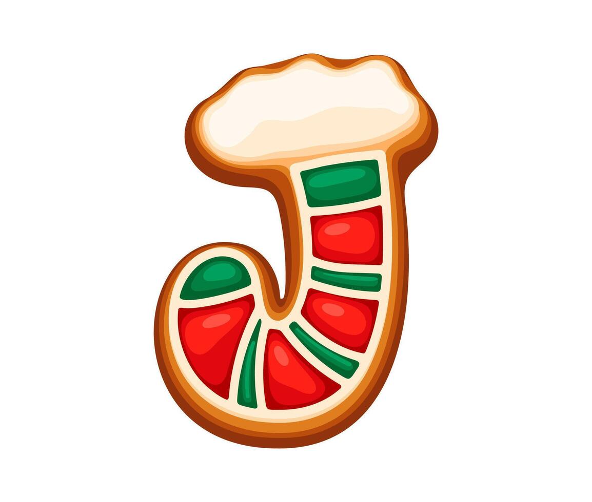 Gingerbread cookie in shape of letter J with icing vector