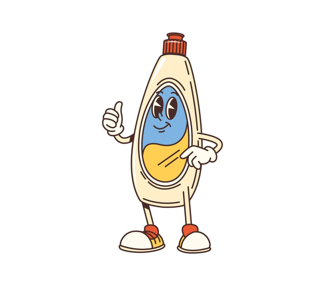 Cartoon groovy bottle with thumbs-up gesture vector