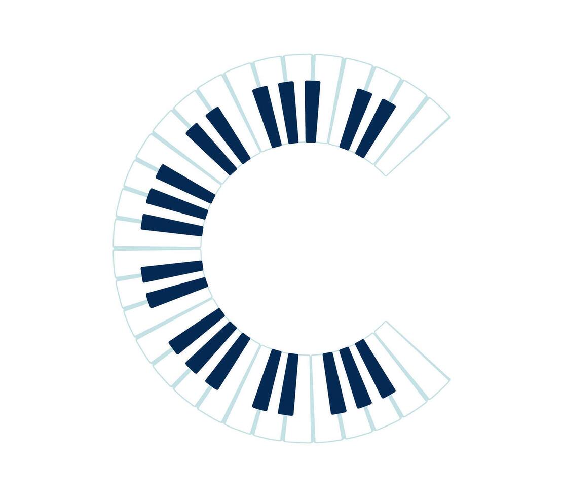 Piano keyboard musical instrument font C letter vector
