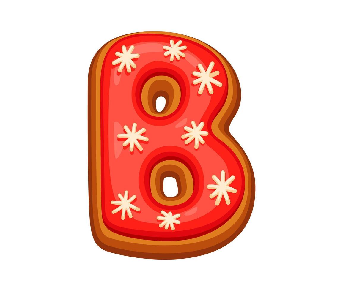 Gingerbread letter B with red icing and snowflakes vector