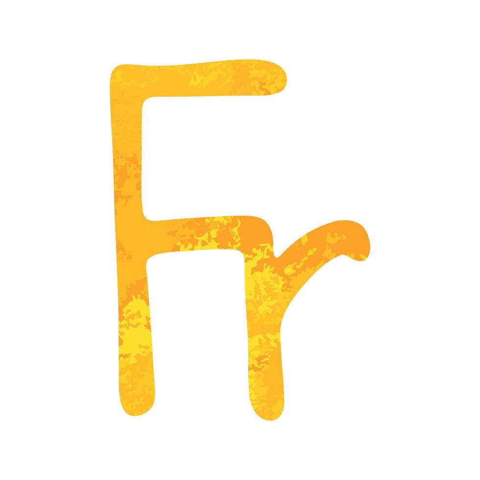Hand drawn french franc Gold currency symbol Brush stroke doodle Single element for design vector