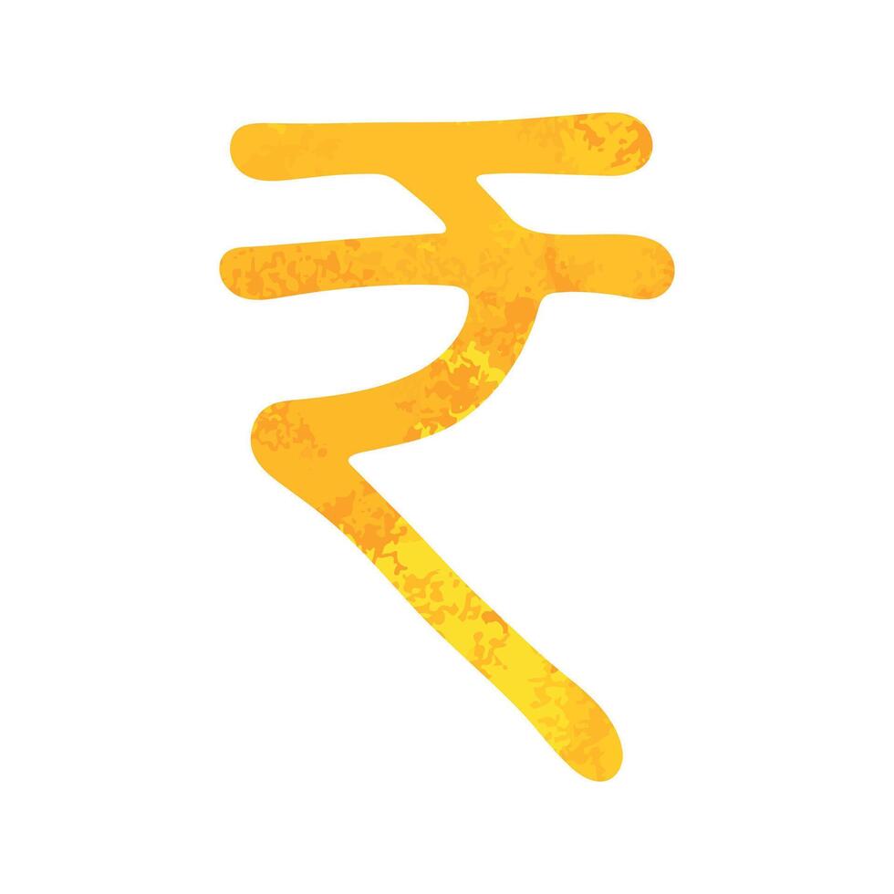 Hand drawn rupee Gold currency symbol Brush stroke doodle Single element for design vector
