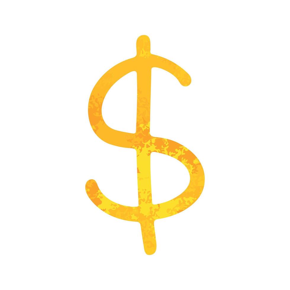 Hand drawn dollar Gold currency symbol Brush stroke doodle Single element for design vector