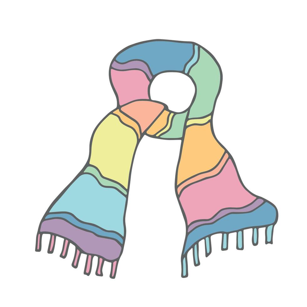 Knitted scarf doodle Hand drawn winter accessories Single design element for card, print, design, decor vector
