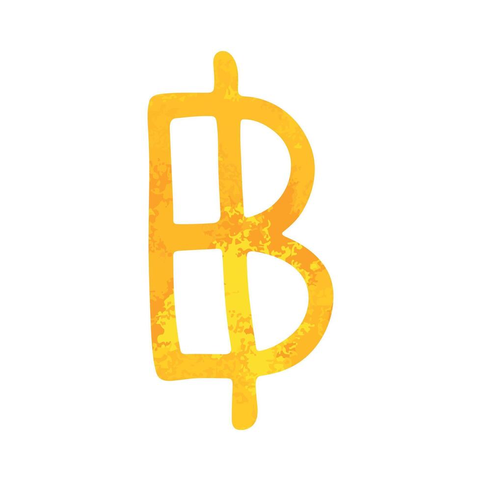 Hand drawn thai baht Gold currency symbol Brush stroke doodle Single element for design vector