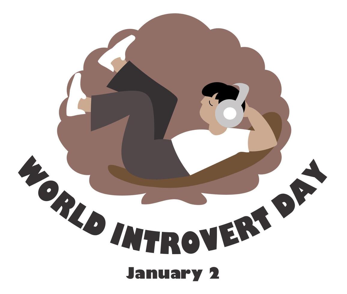 World Introvert Day , a boy alone hiding inside a shell vector